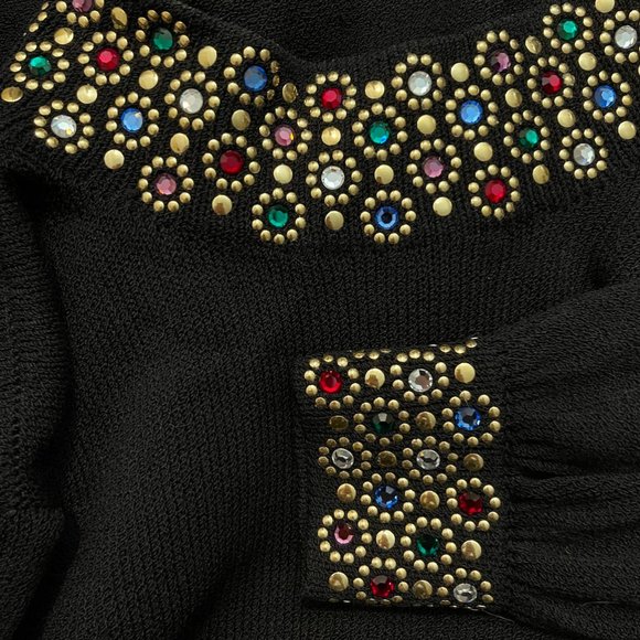 VINTAGE St. John's 1960's Jewel Embellished Knit Midi dress with plunging back - Picture 2 of 6